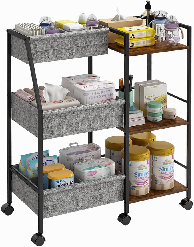 Rolling Nursery Diaper Caddy Organizer Cart, 3-Tier with Dividers by Marbyraz