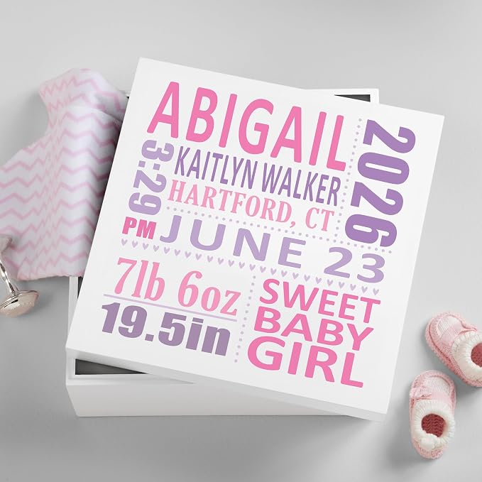 Let's Make Memories Personalized Keepsake Box for New Baby - Memento Storage - Memories Box - Nursery Decor - For Girls - 6" Hx12 Sq - Precious Memories - Pink - Image 2