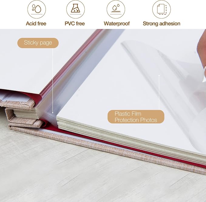 11x10.6 Inch Self Adhesive Photo Album Linen Cover 80 Pages Sticky 3x5 4x6 5x7 6x8 8x10 8.5x11 Magnetic DIY Scrapbook Photo Album with A Metallic Pen (Beige) - Image 4