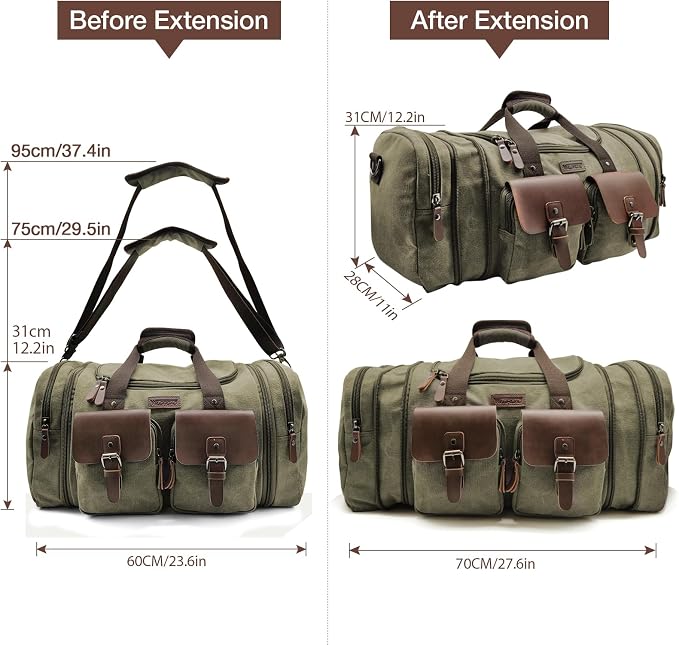 Wildroad Canvas Duffle Bag - 60L Expandable Weekender Overnight Travel Bag | Gifts for Men, Holiday Birthday Gift for Dad, Husband & Partner, Carry-on Size - Image 5