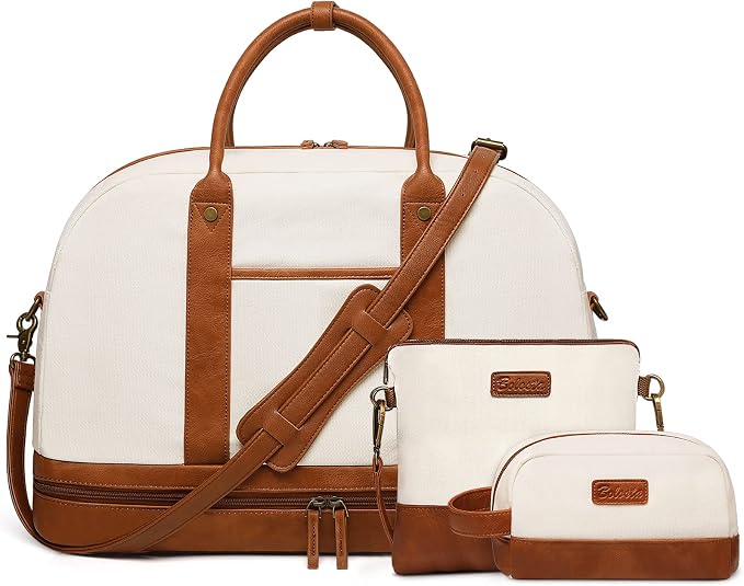 Weekender Bag for Women Canvas Overnight Bag Large Travel Tote Bag Carry on Shoulder Duffle Bag With Shoe Compartment,Perfect for Travel/Daily Use/Birthday Gift … by BOLOSTA