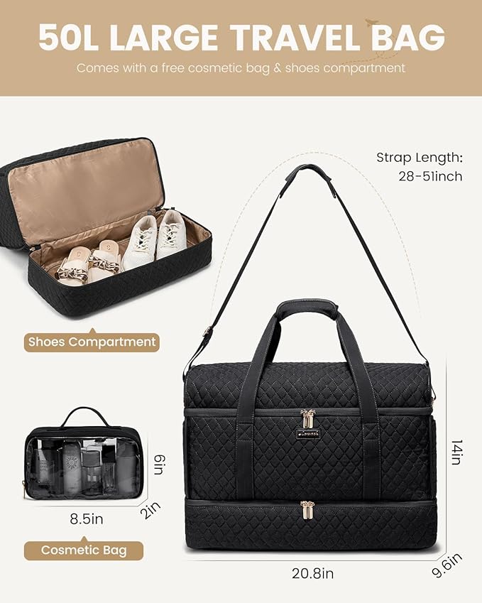 LOVEVOOK Travel Duffle Bag - Weekender & Overnight Bag with Toiletry & Wet Pocket, Carry-On Size, 3pc Set - Image 2