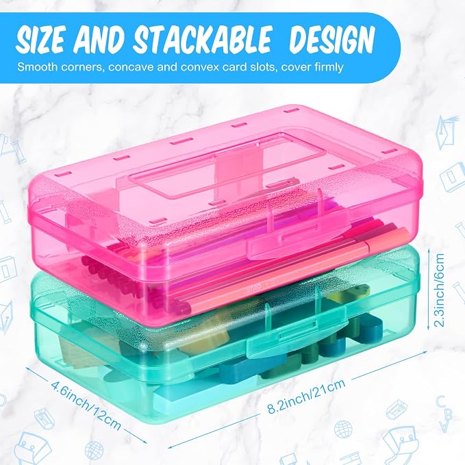 Fainne 24 Pack Clear Plastic Pencil Box,Multicolor | Stackable Organizer for School Supplies, Large Case for Crayons Markers, Snap-lid Keeps Stationery Secure, Bulk Set - Image 2