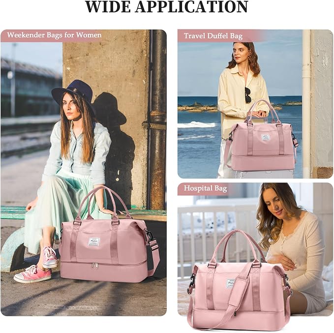 Weekender Bags for Women,Personal Item Travel Bag with Shoes Compartment | Overnight Travel Duffel Bag with Grid Toiletry Bag,Carry-On Bag,Extra Large - Image 7