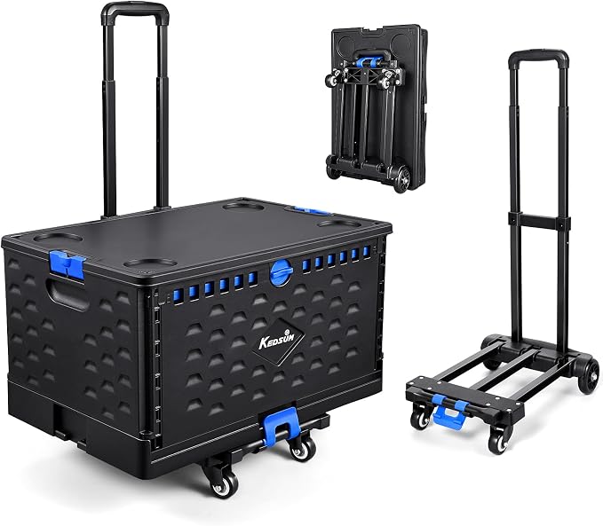 KEDSUM 2 in 1 Rolling Cart with Durable Removable Crate, 290 LBS/70L Capacity Collapsible Rolling Crate with Lid for School, Craft, Office & Garden, on 4 Rotate Wheels by KEDSUM