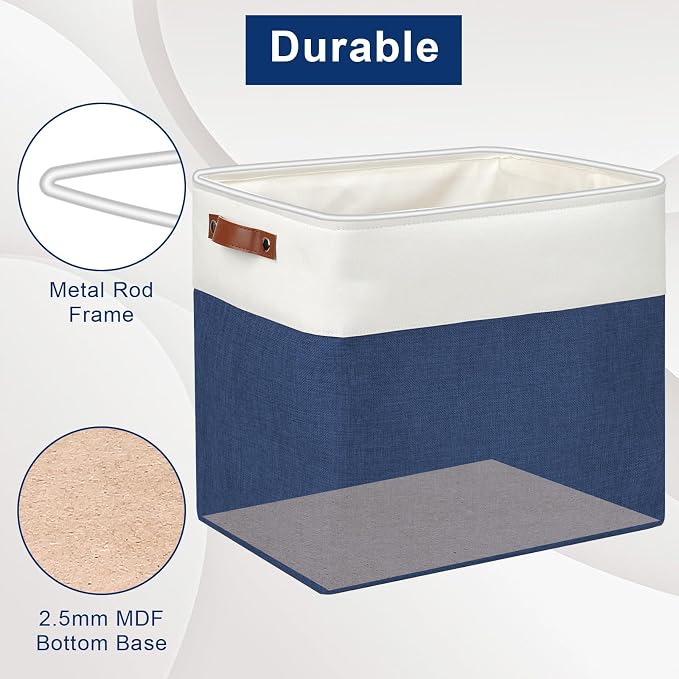 Large Fabric Storage Baskets | 50L Storage Bins, Decorative Linen Closet Baskets with Handles for Organizing, Shelf, Toys, Clothes, Home, Office, Nursery, 17x12x15Inches (Navyblue&White) - Image 4
