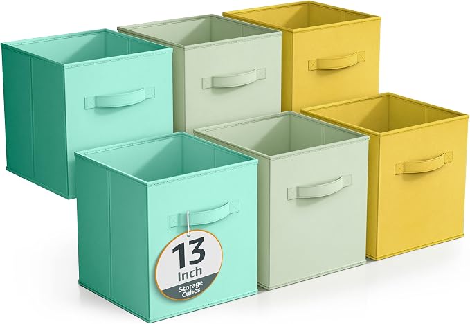 Sorbus Fabric Storage Cubes - 6 Foldable Storage Bins for Organizing Pantry, Cubbies, Toy Box - Clothes Storage & Closet Organizer - 13 Inch Collapsible Cube Baskets for Shelves with Handle by Sorbus