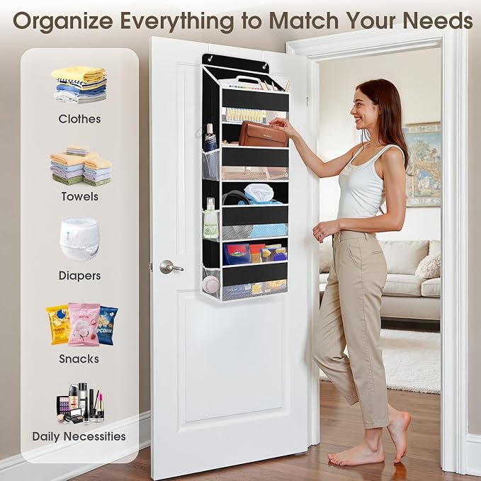 1Pack Over The Door Organizer Large Capacity Hanging Storage Room Organizer | 40 lb Capacity, Ultra-Sturdy, Foldable, Mesh Design with Clear Window, Space-Saving Organizer for Pantry, Nursery & Closet - Image 6