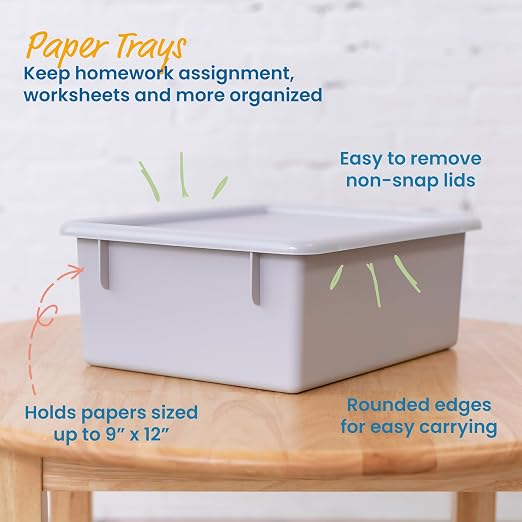 ECR4Kids Letter Size Tray Organizer with Lid, Large, 10-Piece, Light Grey | Durable plastic, GREENGUARD Gold Certified, 1 gallon capacity, stackable/nestable, easy-lift lids, classroom & home use - Image 3