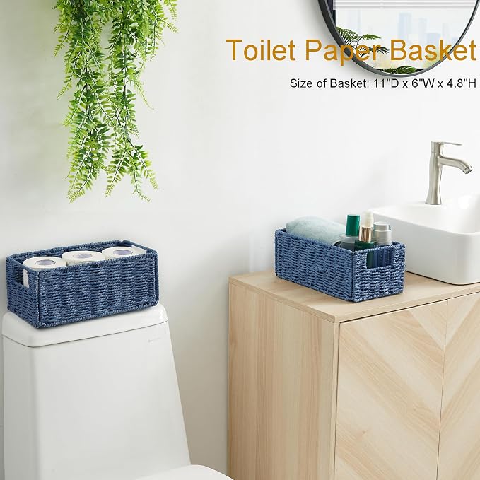 Wicker Baskets for Storage, Set of 4 Hand-Woven Wicker Storage Baskets for Shelves, Cube Storage Baskets Bins with Handles, Wicker Basket for Organizing Pantry Bedroom, Blue - Image 8
