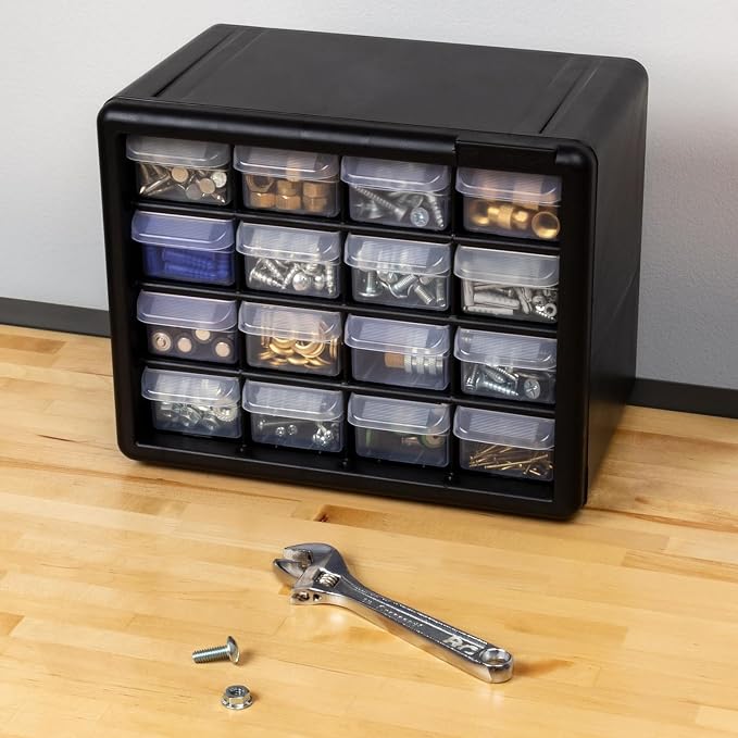 Akro-Mils 16-Drawer Plastic Storage Cabinet, 10.5"W x 6.5"D x 8.5"H, Black | Plastic Cabinet w/ Drawers for Garage Organization, Beads, Makeup Organizer, Building Bricks Storage, Teacher Toolbox, 10116 - Image 20