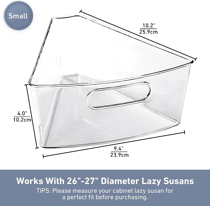 Leeden Lazy Susan Organizer for 26" Diameter Corner Lazy Susan, Plastic Kitchen Cabinet Storage Bins with Handle, 8 Packs, 1/8 Wedge - Food Safe, BPA Free - Image 3