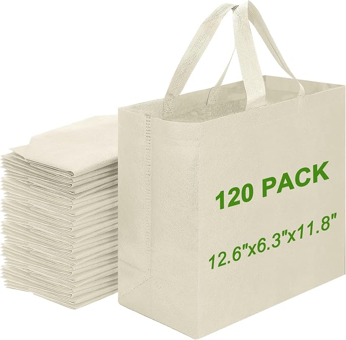 Reusable Grocery Bags 12.6 * 6.3 * 11.8 in - Non Woven Totes Bag with Reinforced Handles, Shopping Bags Bulk by Unknown