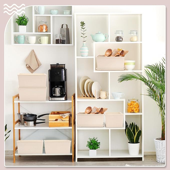 6 Pcs Small Plastic Storage Bins with Lids,Beige - Image 5