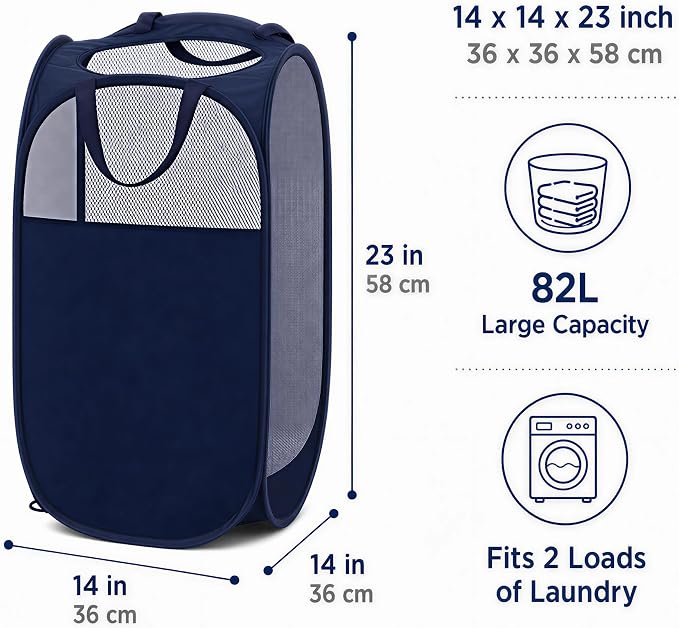 6 Pcs Handy Laundry Collapsible Mesh Foldable Hampe (Black/White/Blue) | Popup Laundry Basket with Durable Handles,Pop-up Mesh Hamper Dirty Clothes Basket for Kids Room, College Dorm or Travel - Image 5