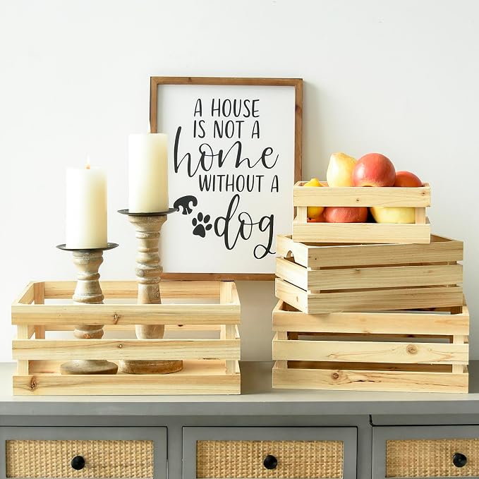 Large Wooden Crates Unfinished Set of 4 Decorative Storage Box with Handles, Rustic Farmhouse Wooden Crates for Display, Living Room Container Basket Box for Kitchen, Pantry, Bedroom - Image 7
