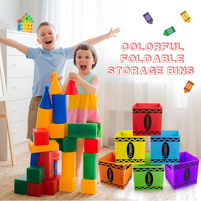Demonwer 6 Pcs 11 Inch Colorful Fabric Storage Bins Crayon Cubby Basket Bins with Handles Rainbow Storage Containers for Back to School Decorations Office Home Organizer Supplies - Image 5