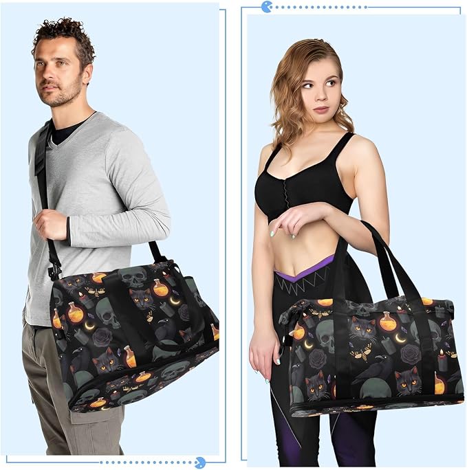 Travel Duffel Tote Bag Grey Skull Sports Duffel Bag with Wet Pocket Weekender Overnight Bag for Women Men Gym Bag, Carry On Bag Hospital Bag for Labor and Delivery - Image 5