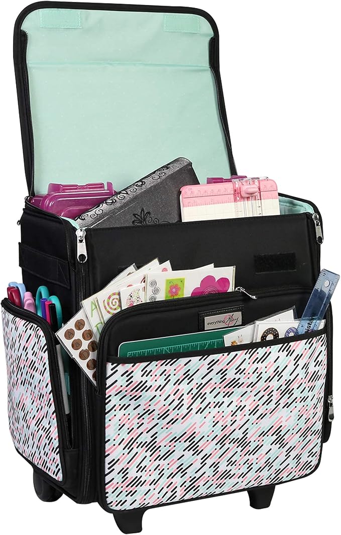 Everything Mary Collapsible Rolling Craft Bag, Pill - Wheeled Scrapbook Tote for Scrapbooking & Art - Travel Organizer Storage Bin for Paper, Glue, Tape - Roller Cart for Teachers & Medical by EverythingMary