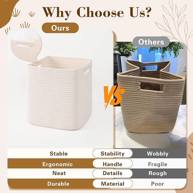 13 Inch Storage Cubes, 3 Pack Cube Storage Bins for Organizing, Cotton Rope Woven Baskets for Shelves, Bathroom, Kids Room, Closets, Baby Nursery - Image 6