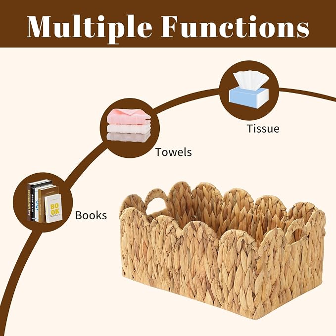 Wicker Storage Baskets with Handles, Woven Organizer, 2-Pack | 2-pack natural wicker baskets with handles in large and small sizes; woven organizers for home, kitchen and nursery storage. - Image 3