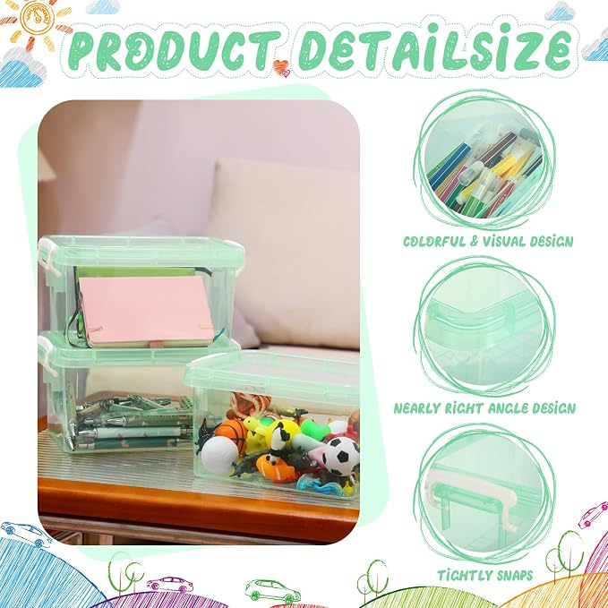 6 Pack Colorful Plastic Storage Bins with Lids 4 Quart Small Storage Latch Box Stackable and Nestable Clear Organizer Bins with Latching Handle and Buckle for Organizing(Green) - Image 3