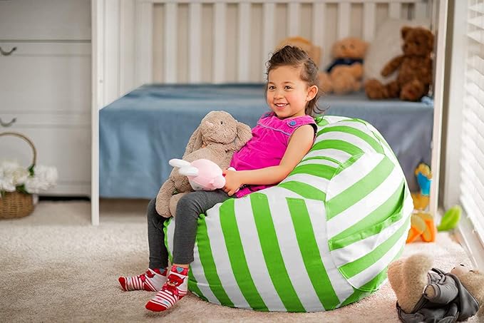 WEKAPO Stuffed Animal Storage Bean Bag Chair Cover for Kids | Stuffable Zipper Beanbag for Organizing Children Plush Toys Large Premium Cotton Canvas (Green, XX-Large) - Image 6