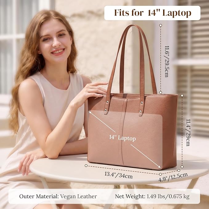 S-ZONE Tote Bag for Women Work Purses Handbags Luggage Strap Large Travel | Padded Laptop Compartment, Multi Pockets, Vegan Leather, Bottom Metal Rivet, Commuting Office Teacher - Image 4