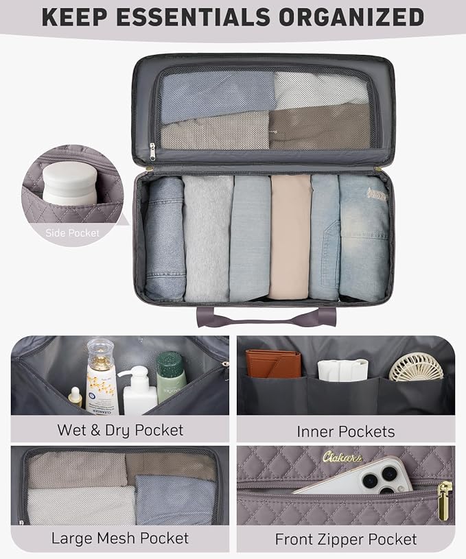 Travel Bags for Women Wide Open Large weekender Duffle Bag with Shoe Compartment Overnight Hospital Bag For Women Labor Delivery Carry on Bag Personal Item Travel Bag with Wet Pocket Purple Grey - Image 2