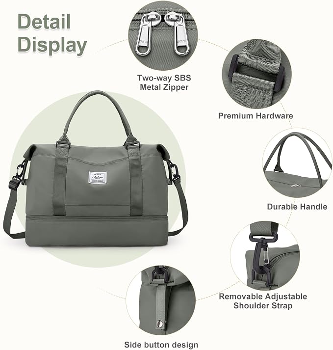 Large Weekender Bags for Women, Travel Duffel Bags with Shoe Compartment,Personal Item Travel Carry on Overnight bag for women Travel Set,Olive Green - Image 5