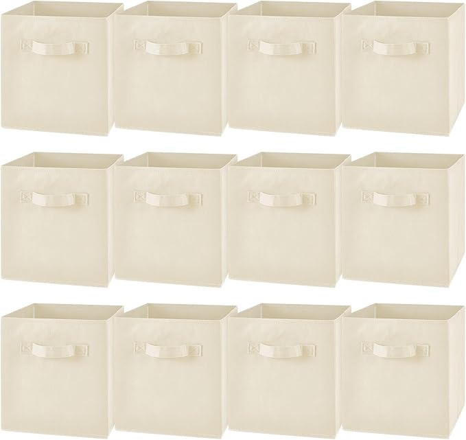 Yinder 12 Pcs Cube Storage Bin Beige 10.5''x10.5''x11'' Storage Bins for Playroom Decor Colorful Bins for Kids Foldable Baskets for Nursery Organizer Boxes Fabric Boxes by Yinder