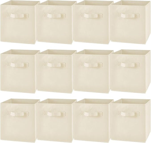 Yinder 12 Pcs Cube Storage Bin Beige 10.5''x10.5''x11'' Storage Bins for Playroom Decor Colorful Bins for Kids Foldable Baskets for Nursery Organizer Boxes Fabric Boxes by Yinder