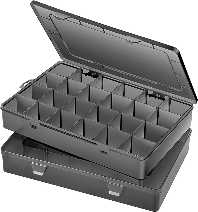 Gbivbe Large 24 Grids Plastic Organizer Box Adjustable Dividers,Clear Storage Box for Jewelry, Art DIY Crafts, Washi Tapes, Beads and Small Parts(Black,2Pack) - Image 7