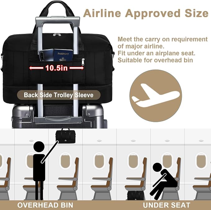 Weekender Bags for Women, 21" Travel Duffle Bag with Shoe Compartment | 3PCS Carry On Overnight Large Duffel Bag with Crossbody Bag and Toiletry Bag for Weekend Travel Gym Hospital Business Trip - Image 3