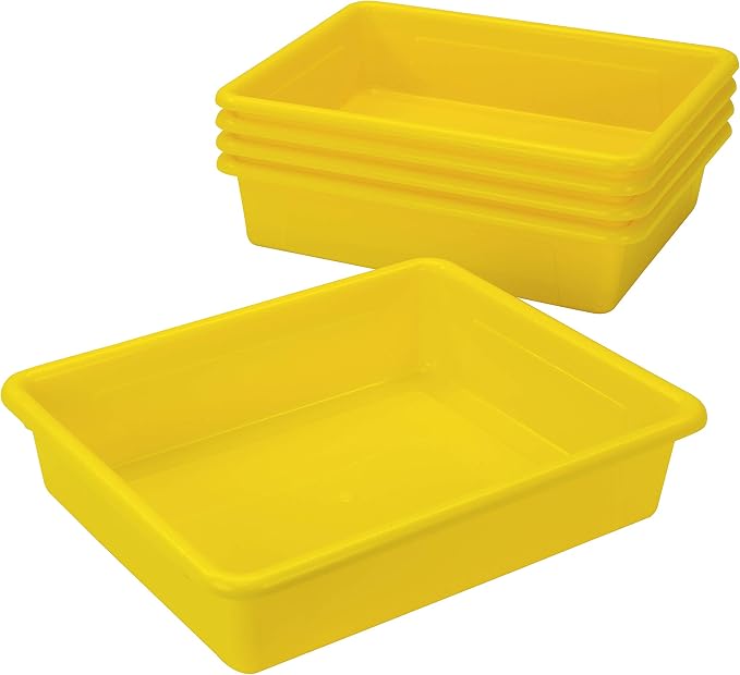 Storex Letter Size Flat Storage Tray – Organizer Bin for Classroom, Office and Home, Yellow, 5-Pack (62519A05C) - Image 3