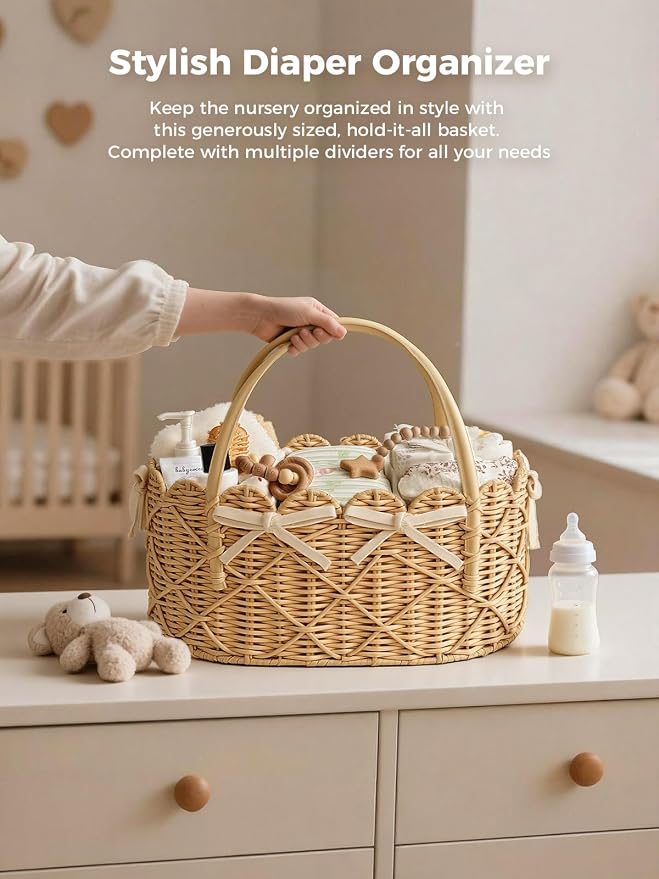 Baby Diaper Caddy Organizer, Handwoven Nursery Basket (Natural Light, XXL) | Changing Table Organizer Natural Water Hyacinth Storage Basket for Nursery Bathroom Kitchen Shelves Office - Image 2