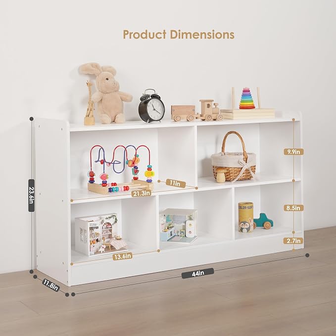 White Montessori Toy Shelf for Kids, 5-Section Storage Organizer | Open Shelving with Customizable 5-Section Layout for Kids Room, Playroom, Classroom, Books, and Toys - Image 2