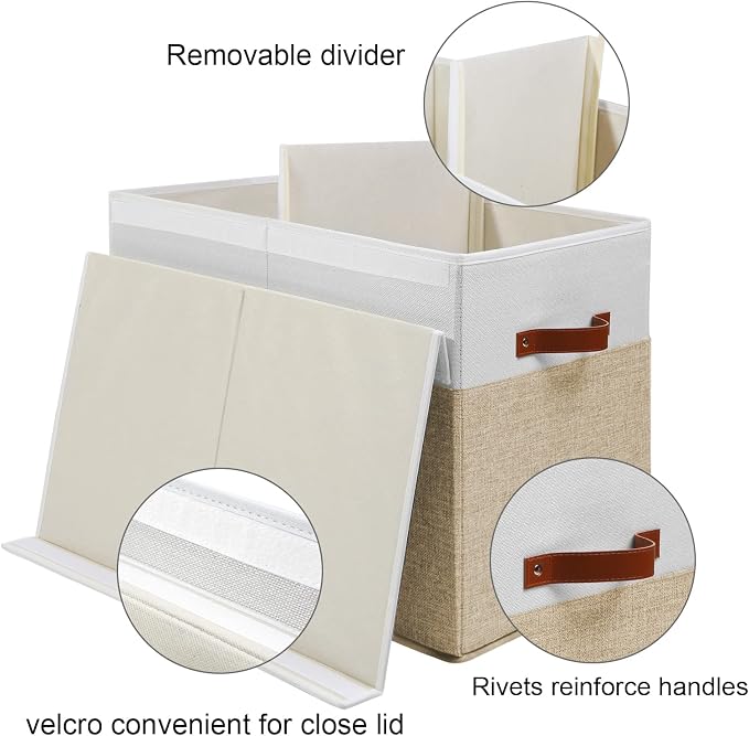 Large Toy Storage Box with Lid, Toy Chest Bin Boxes Basket with Dividers | Sturdy Toy Organizer Bin for Kids, Boys, Girls, Nursery, Living Room, Bedroom, Playroom 25"x13" x16" (Beige and White) - Image 5