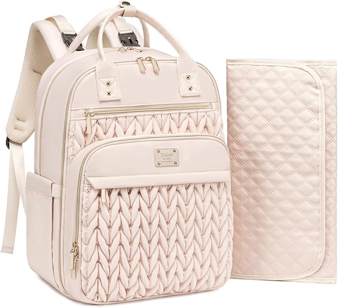 Tealari Diaper Bag Backpack,Stylish Baby Diaper Bag,Waterproof Travel Diaper Backpacks Baby Bags with Changing Pad,Stroller Straps,Insulated Pockets (Beige) by Tealari