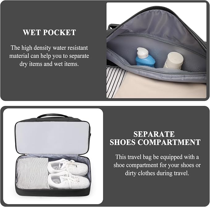 Weekender Bags for Women,Personal Item Travel Bag with Shoes Compartment | Overnight Travel Duffel Bag with Grid Travel Set,Carry-On Bag,3 Pcs Set,Large - Image 9