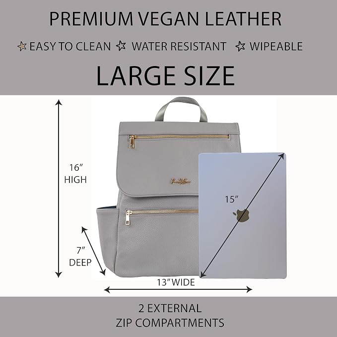 Premium Vegan Leather Diaper Bag Backpack – Large Designer Baby Bag, Stylish Diaper Backpack with Stroller & Crossbody Straps & Multiple Compartments (Ash Grey) - Image 4