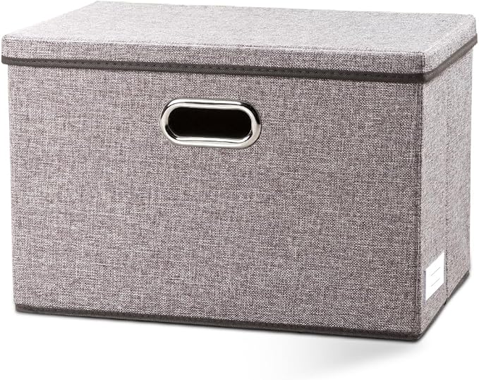 Large Foldable Storage Bin with Lid [1-Pack] Linen Fabric Decorative Storage Box Organizer Containers Basket Cube with Handles Divider for Bedroom Closet Office Living Room (17.7x11.8x11.8) by Prandom