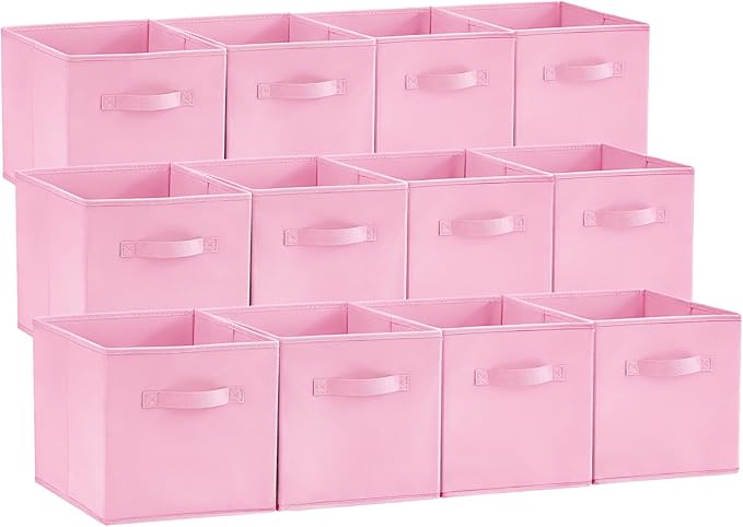 Lifewit Storage Cubes, 11 Inch Organizer Bins, 18L Pink, 12 Packs | Foldable Decorative Fabric Storage Baskets for Organizing Home Organizers with Handles for Shelves, Closet by Lifewit