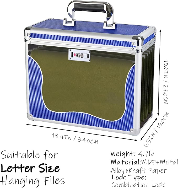 Hanging File Box for Letter, All-in-one set with 10 Folders | Portable Locking Filing Storage Box with Handle & Shoulder strap, Lockable File Cabinet Documents Safe, Lockbox Doc Organizer - Image 3