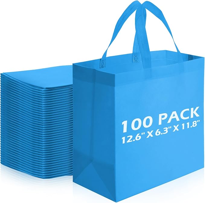 Reginary 100 PCS Non Woven Tote Bags Bulk,Sky Blue | Reusable Shopping Bags with Handles, Stores, Groceries Markets, Events Gift, Party Supplies by Reginary