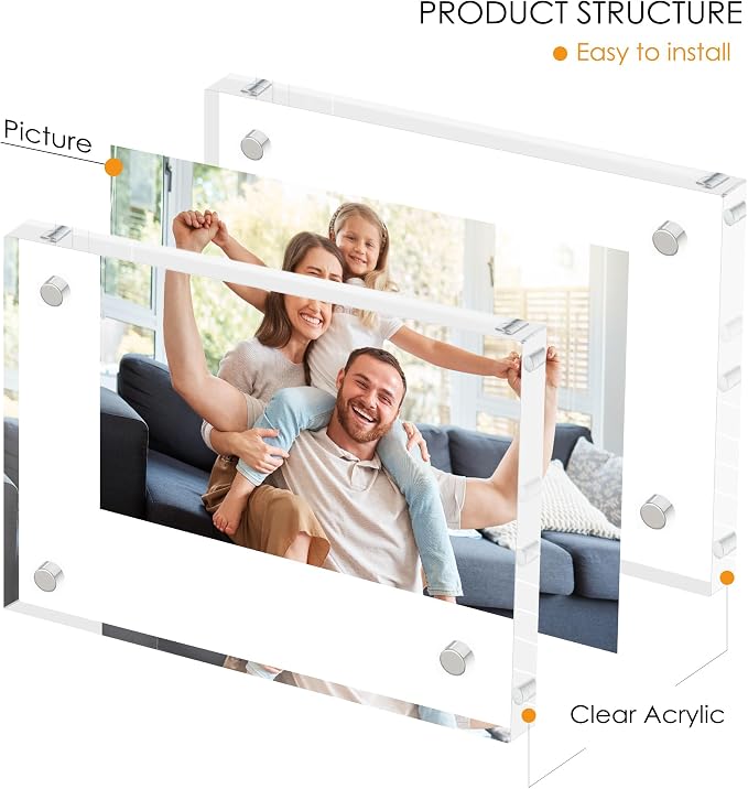4x6 Acrylic Picture Frame Set of 6, 20mm Thick, Table Display | Double-Sided Transparent Magnetic Frameless Photo Frame, for Photos, Fits Home, Office - Image 4