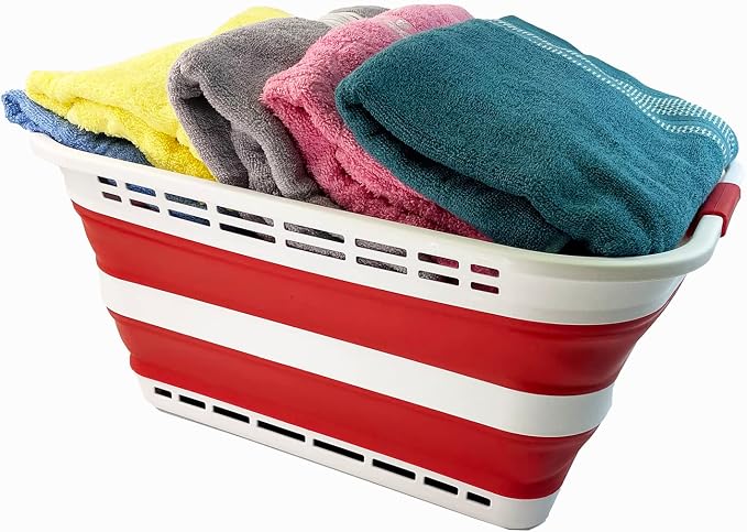 SAMMART 42L (11 gallons) Collapsible Plastic Laundry Basket - Portable Pop Up Storage Container/Organizer - Portable Hamper - Space Saving Easy Storage (White/Viva Magenta [BPA Free] (Set of 2)) - Image 5