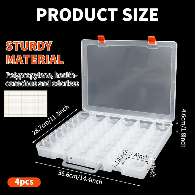 4 Pcs 48 Grids Plastic Toy Storage Case with Dividers for Mini Collectible Toys, Transparent Compartment Organizer Box for Jewelry, Craft, Beads (Box Only) - Image 2