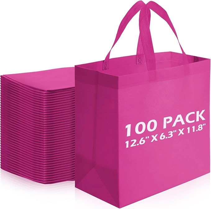 Reginary 100 PCS Non Woven Tote Bags Bulk,Rose Pink | Reusable Shopping Bags with Handles, Stores, Groceries Markets, Events Gift, Party Supplies by Reginary