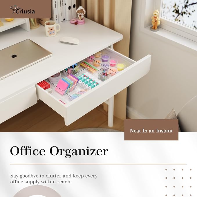 14 PCS Clear Plastic Drawer Organizer Set - 5 Large Size Versatile Kitchen and Bathroom Organizer Trays, Non-Slip Storage Bins for Makeup, Utensils, Tool and Office Desk - Image 6